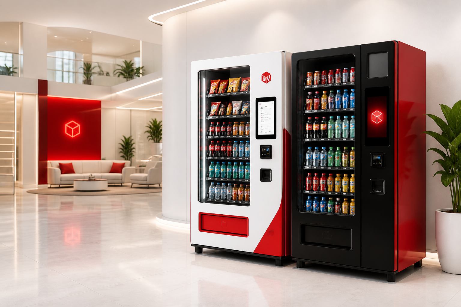 Modern Uptrend Ventures smart vending machines in a bright business lobby